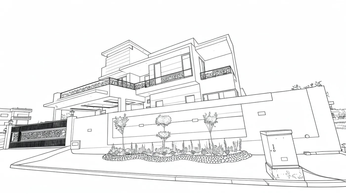 Sketch of a landscaped boundary wall